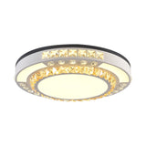 Modern Round Led Crystal Block Ceiling Lamp In White For Living Room