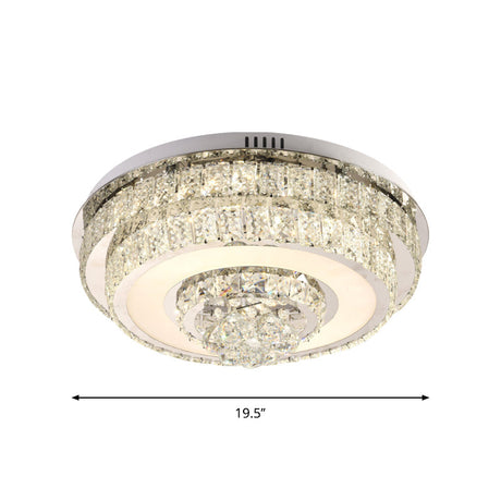 Contemporary Crystal Led Flush Mount Ceiling Light With Clear Drops For Bedroom