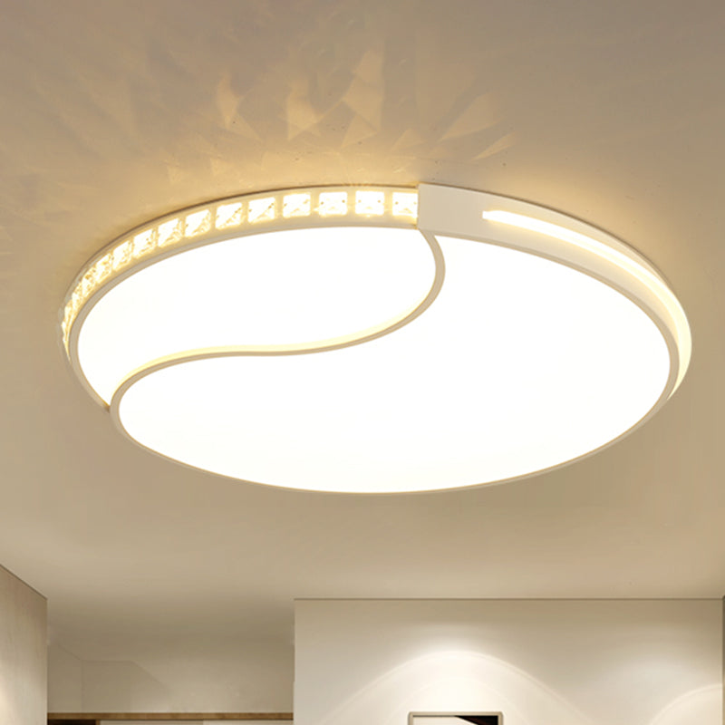 Modern White Cut Crystal Led Flush Mount Bedroom Light Fixture Circular Design Multiple Sizes / 16.5