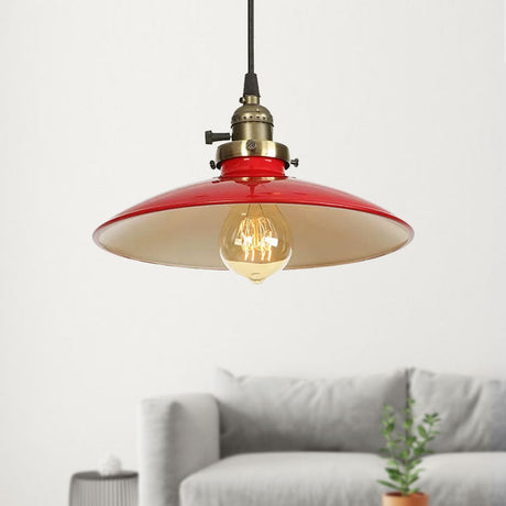 Vintage Farmhouse Pendant Light 1/2-Pack Saucer Style Adjustable Cord Black/Red Iron Finish