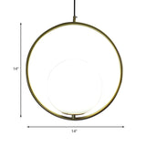 Retro Industrial Gold Suspension Light - 1 Head Ring Pendant With Opal Glass Shade 12/14 Width