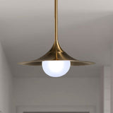 Mid Century Brass Flared Ceiling Light With Frosted Glass Shade - 1 Hallway Pendant