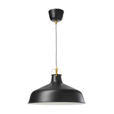 Modern 1-Light Metallic Pendant Lamp With Black/White Barn Shade - Stylish Dining Room Hanging