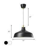 Modern 1-Light Metallic Pendant Lamp With Black/White Barn Shade - Stylish Dining Room Hanging