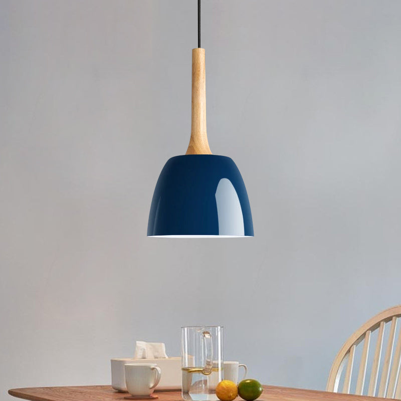 Modernist Metal Pendant Lighting: Yellow/Blue/Green Domed Hanging Ceiling Light For Dining Room