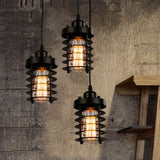 Industrial Cylinder Cage Pendant Light With Metallic Shade - Matte Black/Rust Finish Ideal For Table