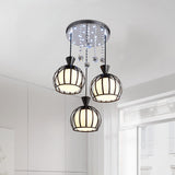Retro Domed Cage Pendant Light With Clear Crystal Ball Deco - Stylish Metal Hanging Lamp (3 Lights)