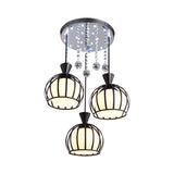 Retro Domed Cage Pendant Light With Clear Crystal Ball Deco - Stylish Metal Hanging Lamp (3 Lights)