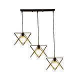 Geometric Pendant Light With Wire Frame: Industrial Style Black Iron Round/Linear Canopy - 3 Heads