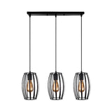 Black/White Oval Pendant Light Loft Style 3-Light Indoor Ceiling With Cage Shade