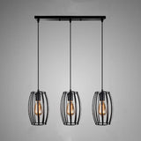 Black/White Oval Pendant Light Loft Style 3-Light Indoor Ceiling With Cage Shade