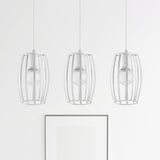 Black/White Oval Pendant Light Loft Style 3-Light Indoor Ceiling With Cage Shade White