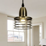 Industrial Retro Black/Bronze Metal Ceiling Pendant With Wire Cage Shade For Kitchen - 1-Light Drum