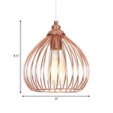 Rose Gold Gourd Pendant Light With Wire Guard - Industrial Single Hanging Ceiling Lamp