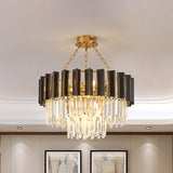 Modern Tapered Bedroom Chandelier - Clear Crystal Prisms 9 Heads Black Finish