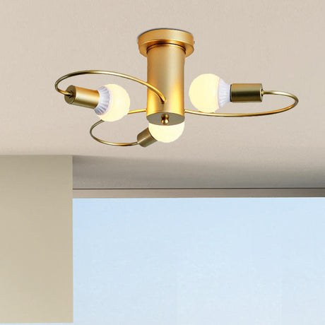 Metal Swirl Industrial Semi Flush Mount Lighting In Grey/Green - 3/6 Lights For Living Room Ceiling