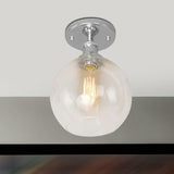 Industrial Clear Glass Spherical Balcony Ceiling Light Fixture Black/Brass/Copper