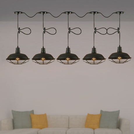 Industrial Style Barn Metallic Hanging Light With 3/5 Lights Black Finish And Wire Cage - Perfect