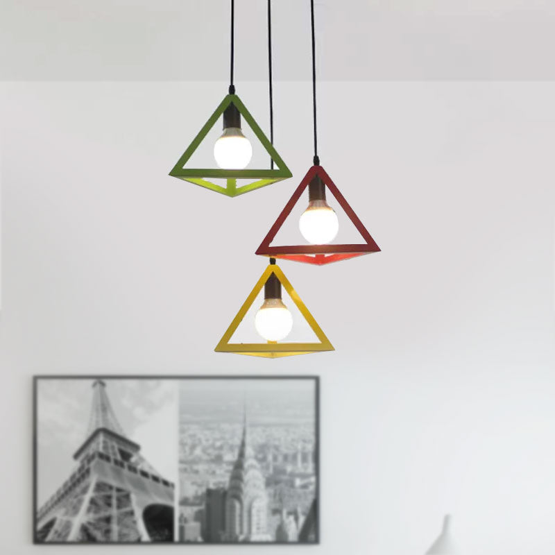 Retro Industrial Hanging Lamp With Wire Guard And Canopy In Black/White - 3 Heads Pendant Lighting