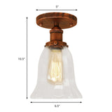 Industrial Flared Glass Semi Flush Mount Light With Clear Bulb In Black/Bronze/Copper