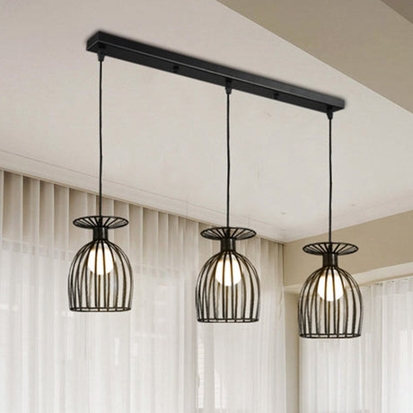 Industrial Metal Pendant Light With Wine Glass Cage Shade - 3 Lights Black/White Perfect For Dining