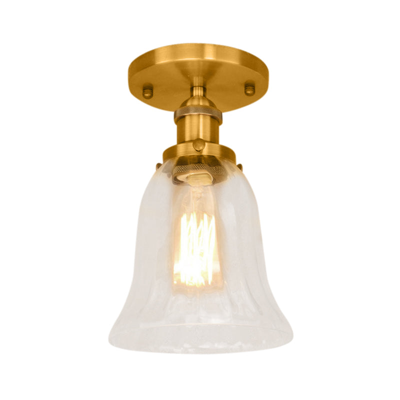 Industrial Flared Glass Semi Flush Mount Light With Clear Bulb In Black/Bronze/Copper