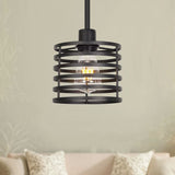 Vintage Wire Cage Pendant Light With Cylindrical Shade - Single Bulb Metallic Finish (Black/Brass)