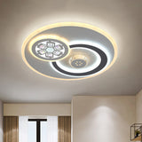 Modern Led Crystal Ceiling Light Fixture - White Flush Mount Lamp With Clear Block Design