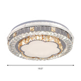 Modern White Crystal Flush Mount Ceiling Light With Led And Trellis/Flower Cut Design