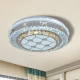 Modern White Crystal Flush Mount Ceiling Light With Led And Trellis/Flower Cut Design