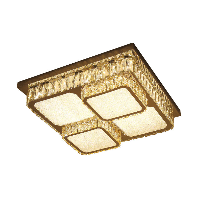 Contemporary Crystal Square Ceiling Lamp With Led Flush Lighting - Clear Beveled Design For Drawing