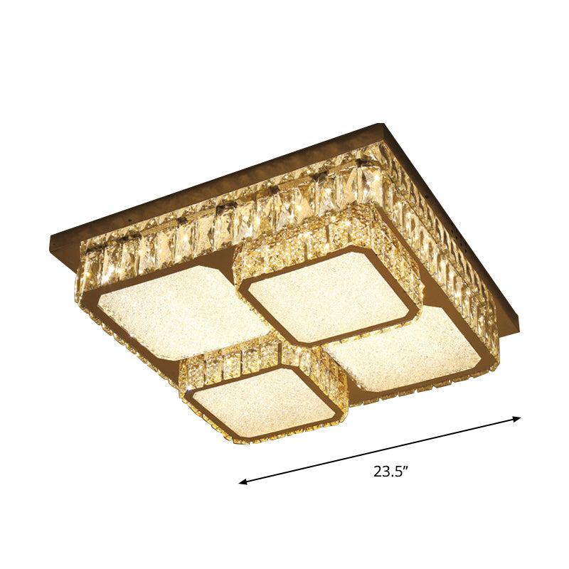 Contemporary Crystal Square Ceiling Lamp With Led Flush Lighting - Clear Beveled Design For Drawing