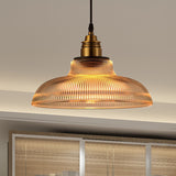 Farmhouse Ribbed Glass Brass Pendant Ceiling Light - 1 Living Room Hanging Lamp