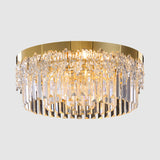 Modern Gold Finish Flush Mount Ceiling Light With Crystal Rods - 3/5/6 Heads 3-Sided Clear