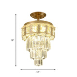 Contemporary Led Ceiling Light With Clear Crystal Prisms And Gold Finish