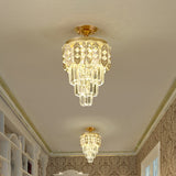 Contemporary Led Ceiling Light With Clear Crystal Prisms And Gold Finish