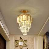 Contemporary Led Ceiling Light With Clear Crystal Prisms And Gold Finish
