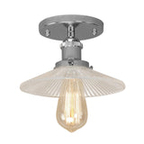 Semi Mount Ribbed Glass Cone Ceiling Light In Black/Brass/Copper - Industrial Style For Living Room