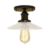 Semi Mount Ribbed Glass Cone Ceiling Light In Black/Brass/Copper - Industrial Style For Living Room