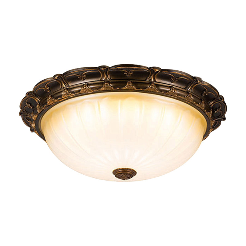 Vintage Ribbed Glass Ceiling Lamp With Led In Brown - 14/16 Flush Mount