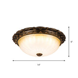 Vintage Ribbed Glass Ceiling Lamp With Led In Brown - 14’/16’ Flush Mount