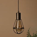 Vintage Industrial Cage Pendant Light - Small Black Metal Hanging Lamp For Living Room