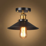 9.5’-10’ Dia Flat Shade Ceiling Mounted Light: Industrial Metallic Single Head Flush Light In Black