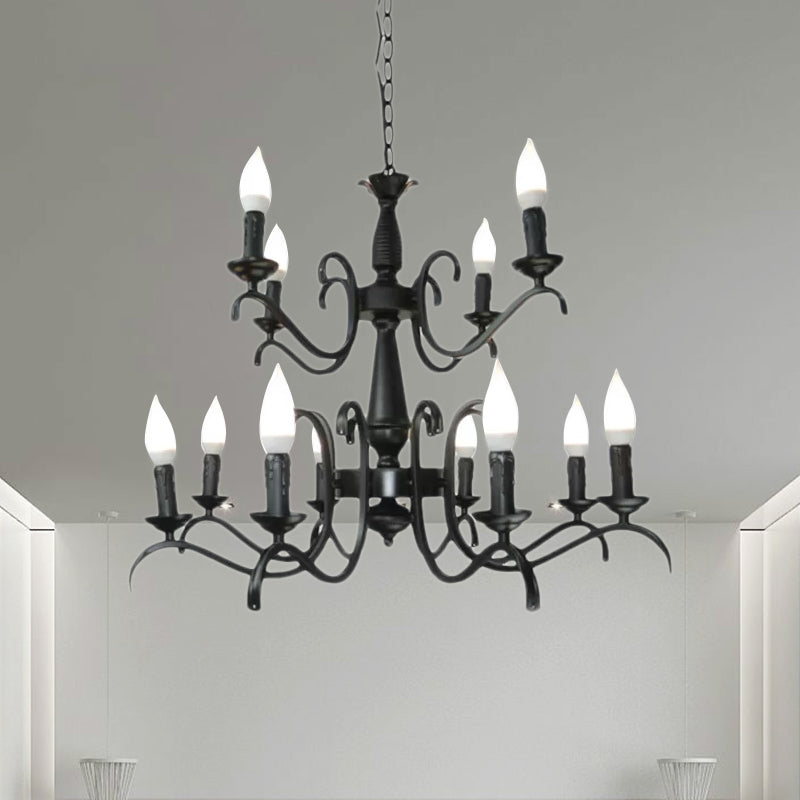 Vintage Style Black Metallic Hanging Lamp - Flameless Candle Chandelier Lighting 3/5 Heads Ideal For