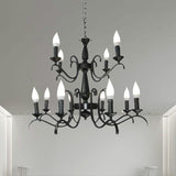 Vintage Style Black Metallic Hanging Lamp - Flameless Candle Chandelier Lighting 3/5 Heads Ideal For