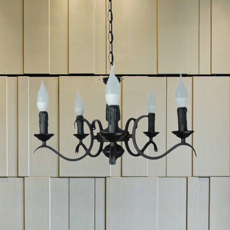 Vintage Style Black Metallic Hanging Lamp - Flameless Candle Chandelier Lighting 3/5 Heads Ideal For