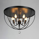 Retro Black Metallic Flush Mount Ceiling Light With Wire Cage And Clear Crystal Ball - 1/4/5 Heads