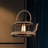 Vintage Metal And Rope Pendant Light - 1-Light Beige Hanging Lamp For Restaurants