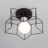 Industrial Cage Shade Ceiling Light For Bedroom - Black/White Metal Semi-Flush Mount
