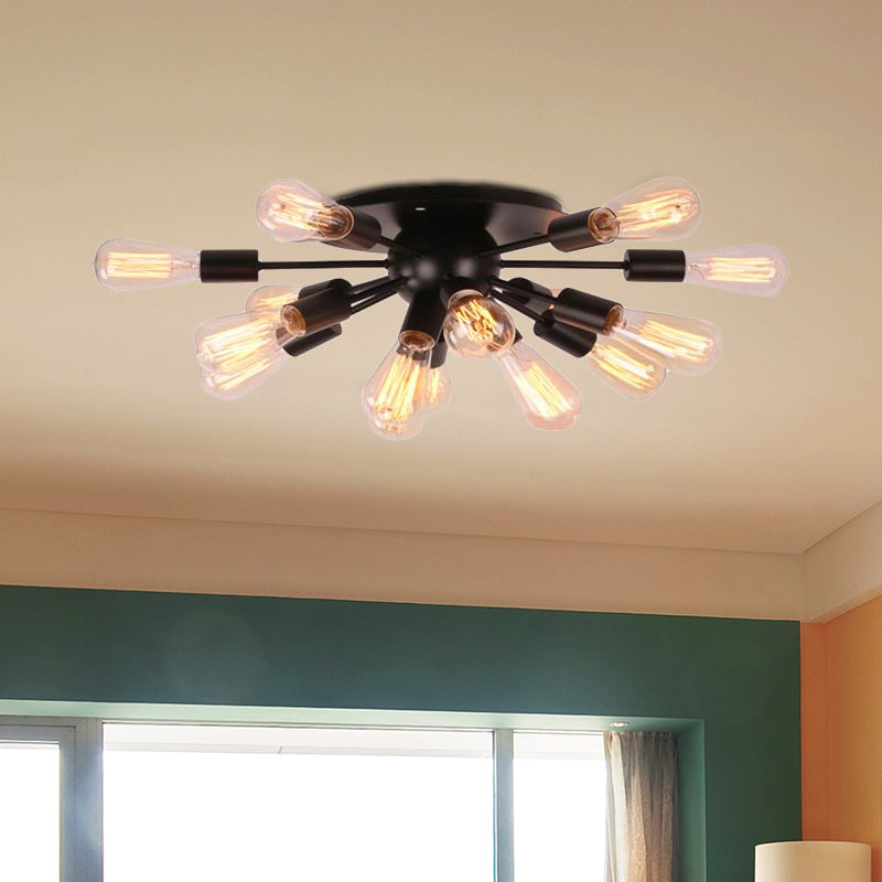Vintage Industrial Sputnik Multi-Light Ceiling Light In Black For Living Room